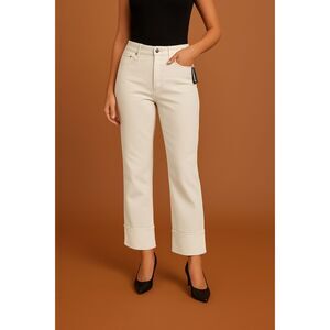 Kenneth Cole Women's Cream Classic Fit High Rise Deep Cuff Straight Leg Jeans 12